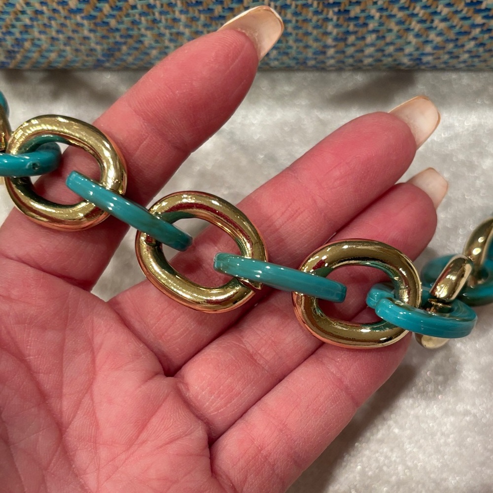 Sondra Roberts Gold and Teal Chain Clutch - Picture 3 of 6